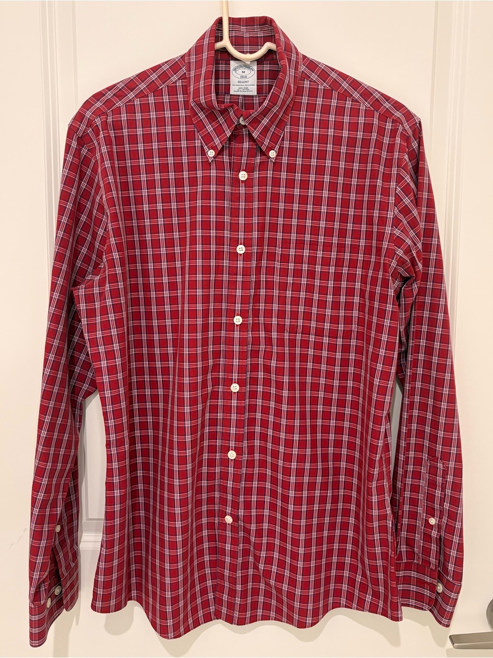 Brooks Brothers Red & White Non Iron Plaid Button-Down Shirt - Mens M